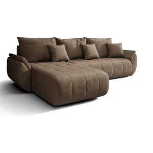 Hoekbank SYDNEY links bruin velours Monolith 9 – slaapfunctie, bedkist Hoekbank SYDNEY links bruin velours Monolith 9 – slaapfunctie, bedkist
