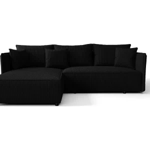 Hoekbank MILANO links zwart ribfluweel Poso 135 – slaapfunctie, bedkist Hoekbank MILANO links zwart ribfluweel Poso 135 – slaapfunctie, bedkist