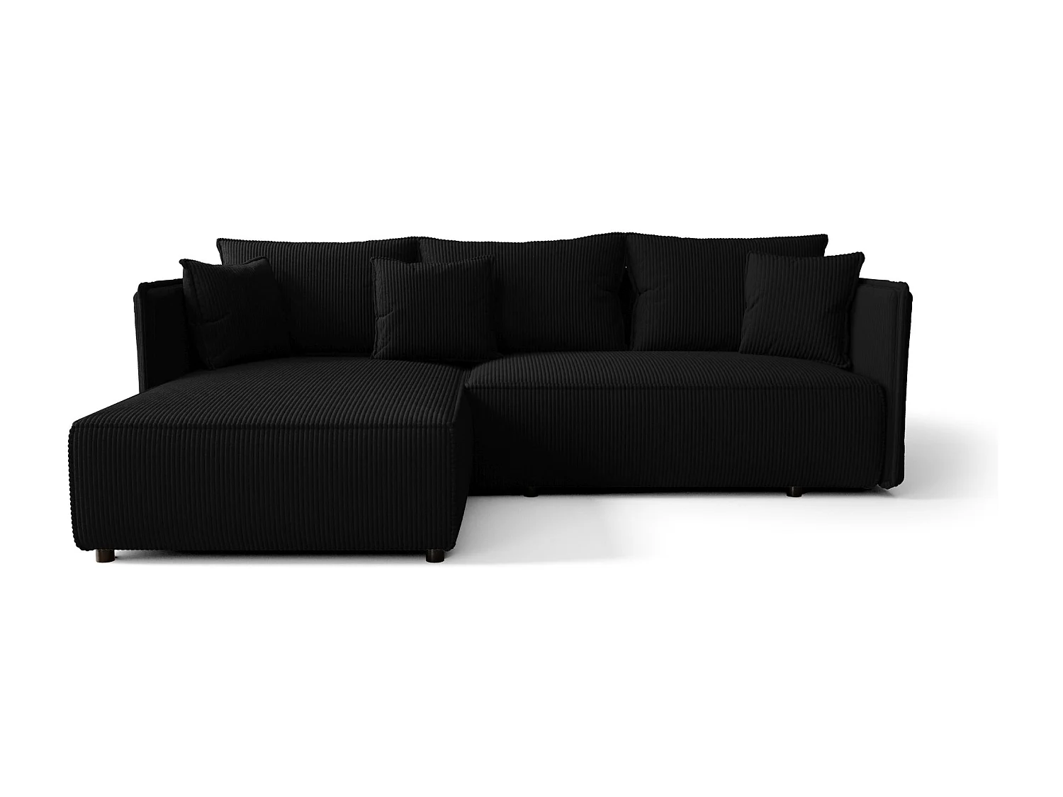 Hoekbank MILANO links zwart ribfluweel Poso 135 - slaapfunctie, bedkist
