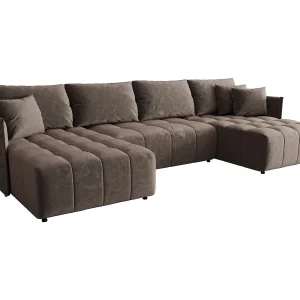 Hoekbank CHICAGO U-vorm bruin velours Monolith 15 – slaapfunctie, bedkist