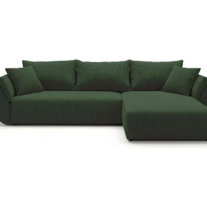 Hoekbank SYDNEY rechts groen ribfluweel Poso 14 – slaapfunctie, bedkist Hoekbank SYDNEY rechts groen ribfluweel Poso 14 – slaapfunctie, bedkist