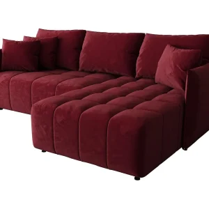 Hoekbank CHICAGO rechts rood velours Monolith 59 – slaapfunctie, bedkist