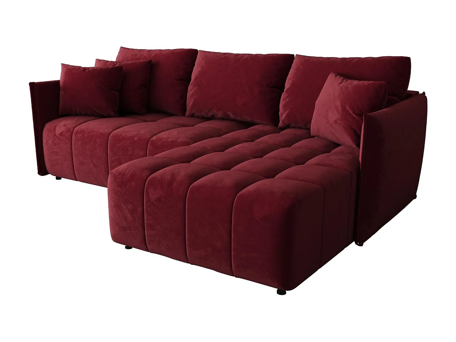 Hoekbank CHICAGO rechts rood velours Monolith 59 - slaapfunctie, bedkist