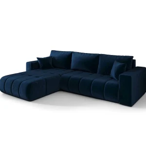 Hoekbank LARA PREMIUM links donkerblauw velours Monolith 77 – slaapfunctie, bedkist Hoekbank LARA PREMIUM links donkerblauw velours Monolith 77 – slaapfunctie, bedkist