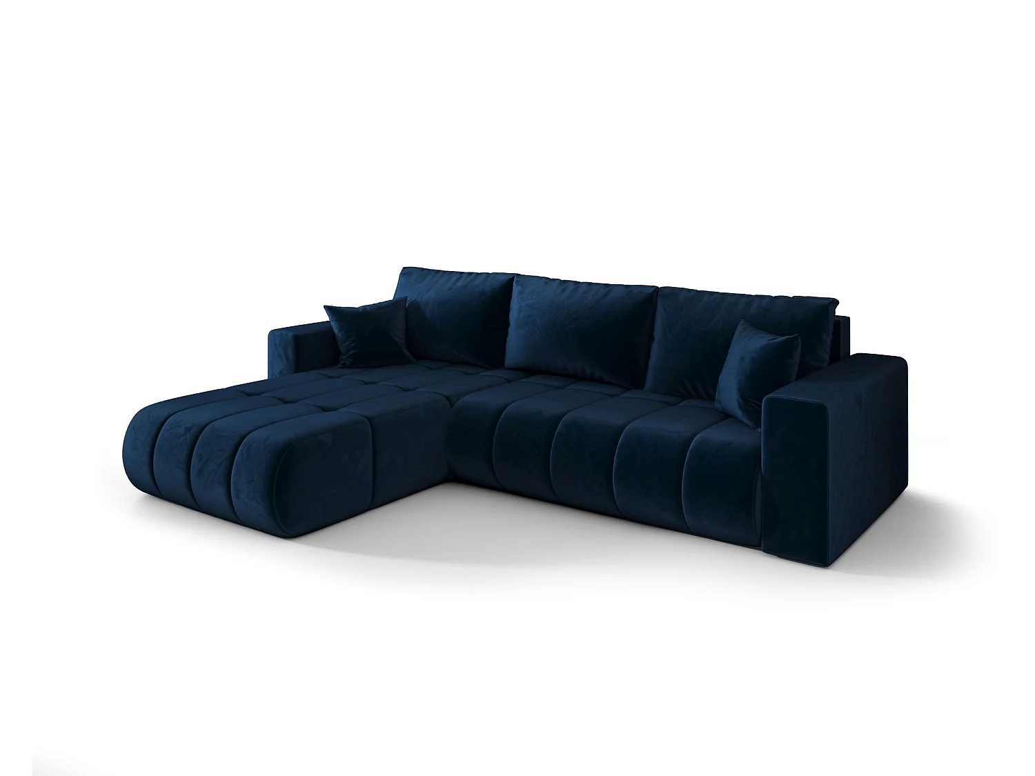 Hoekbank LARA PREMIUM links donkerblauw velours Monolith 77 - slaapfunctie, bedkist