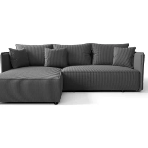 Hoekbank MILANO links donkergrijs ribfluweel Poso 60 – slaapfunctie, bedkist Hoekbank MILANO links donkergrijs ribfluweel Poso 60 – slaapfunctie, bedkist