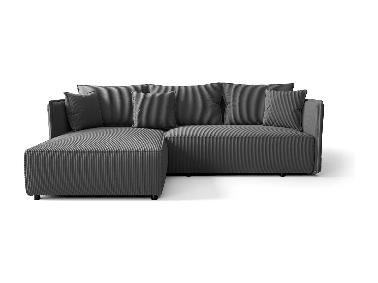 Hoekbank MILANO links donkergrijs ribfluweel Poso 60 - slaapfunctie, bedkist