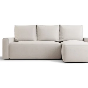 Hoekbank HAVANA rechts lichtbeige gebreid Curio 2 – slaapfunctie, bedkist