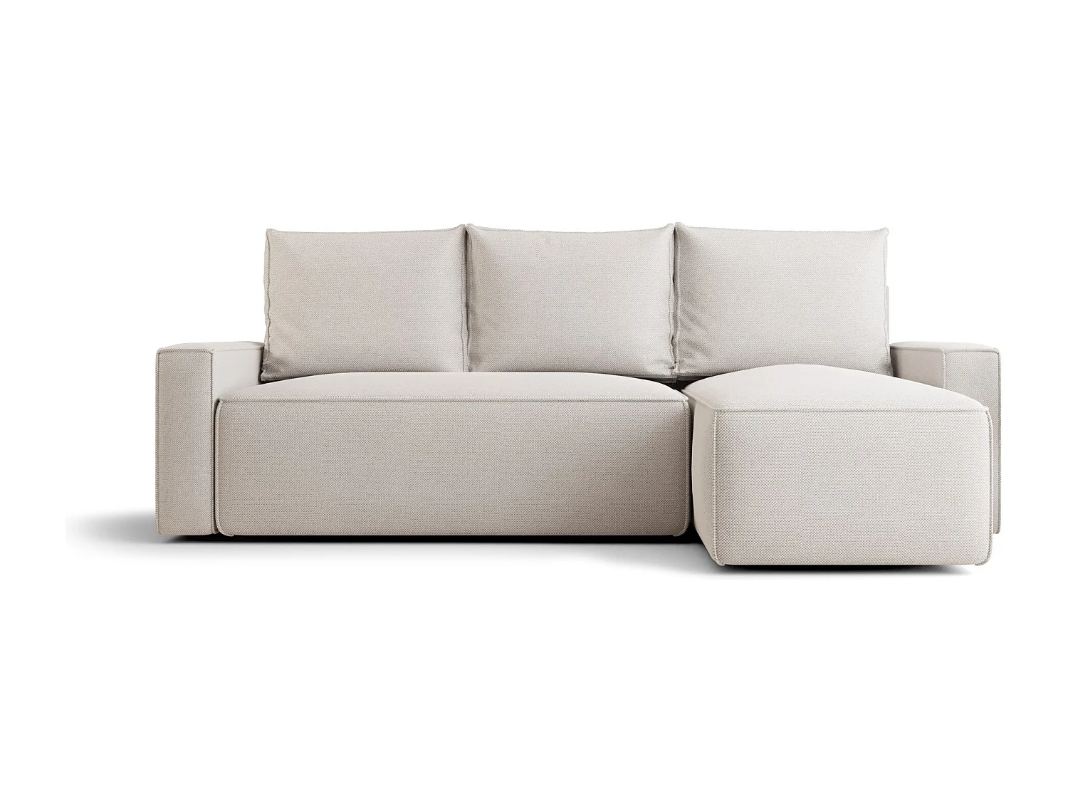 Hoekbank HAVANA rechts lichtbeige gebreid Curio 2 - slaapfunctie, bedkist