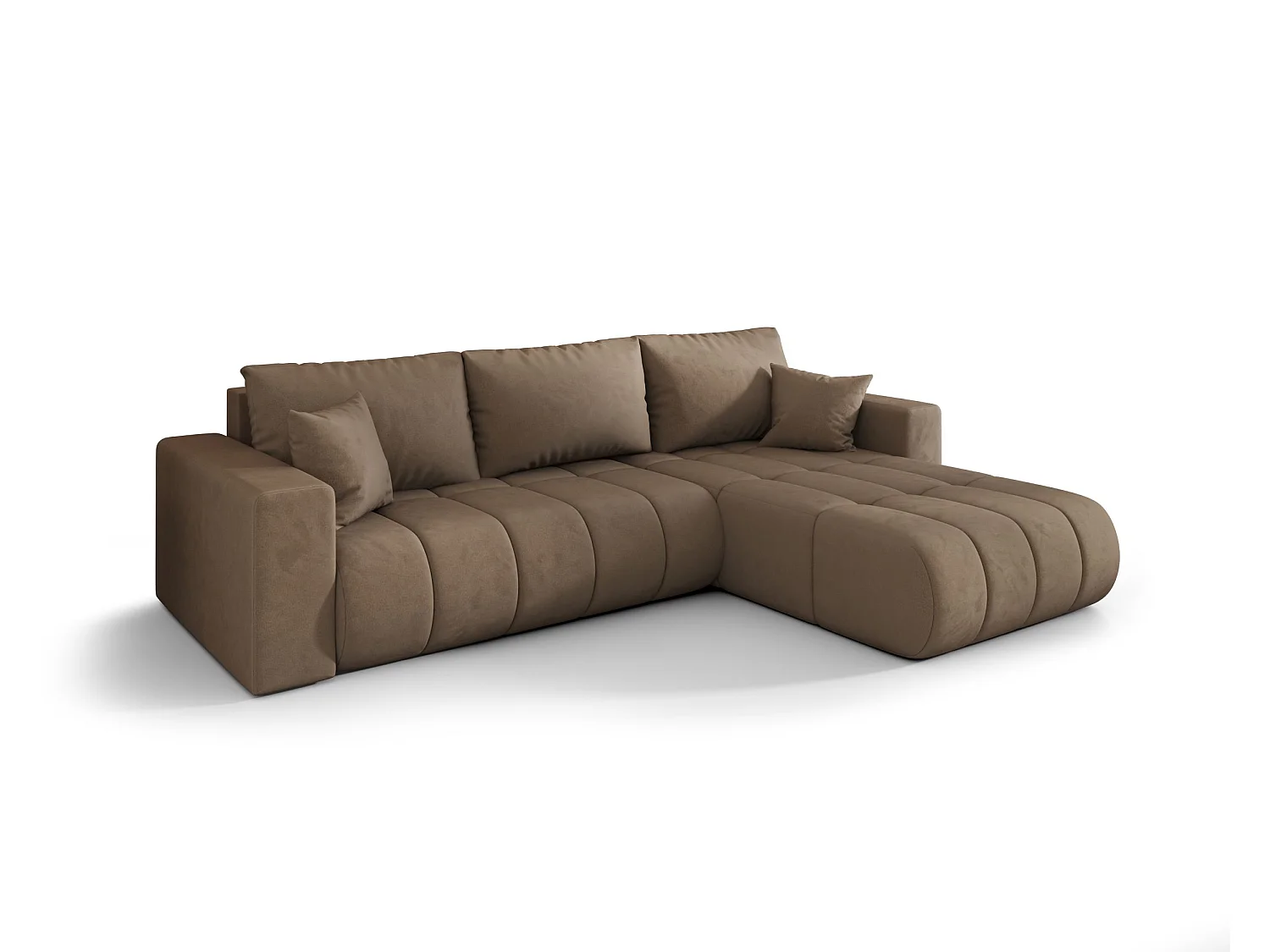 Hoekbank LARA PREMIUM rechts bruin velours Monolith 9 - slaapfunctie, bedkist