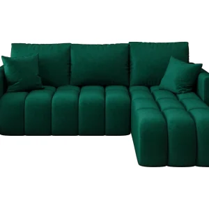 Hoekbank GARDA rechts groen velours Monolith 37 – slaapfunctie, bedkist