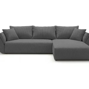 Hoekbank SYDNEY rechts grijs ribfluweel Poso 55 – slaapfunctie, bedkist Hoekbank SYDNEY rechts grijs ribfluweel Poso 55 – slaapfunctie, bedkist