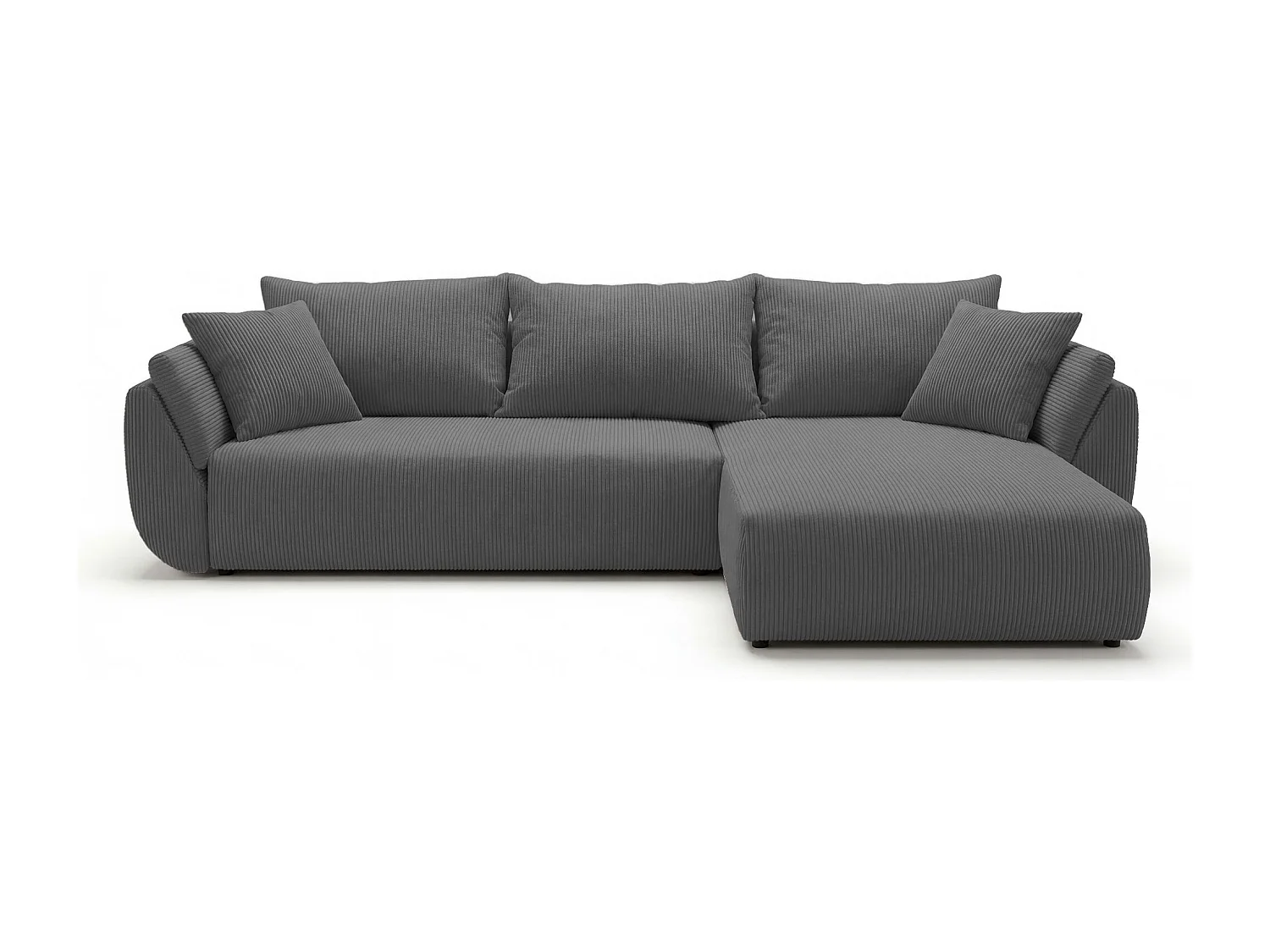 Hoekbank SYDNEY rechts grijs ribfluweel Poso 55 - slaapfunctie, bedkist