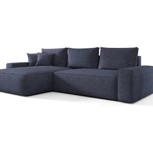 Hoekbank CALIFORNIA links blauw gebreid Aragon 74 – slaapfunctie, bedkist Hoekbank CALIFORNIA links blauw gebreid Aragon 74 – slaapfunctie, bedkist