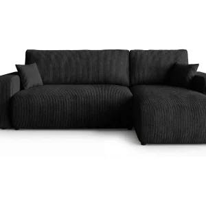 Hoekbank PARIS rechts zwart ribfluweel Poso 135 – slaapfunctie, bedkist Hoekbank PARIS rechts zwart ribfluweel Poso 135 – slaapfunctie, bedkist