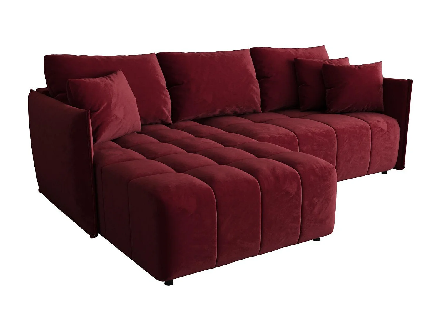 Hoekbank CHICAGO links rood velours Monolith 59 - slaapfunctie, bedkist