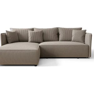Hoekbank MILANO links lichtbruin ribfluweel Poso 3 – slaapfunctie, bedkist Hoekbank MILANO links lichtbruin ribfluweel Poso 3 – slaapfunctie, bedkist
