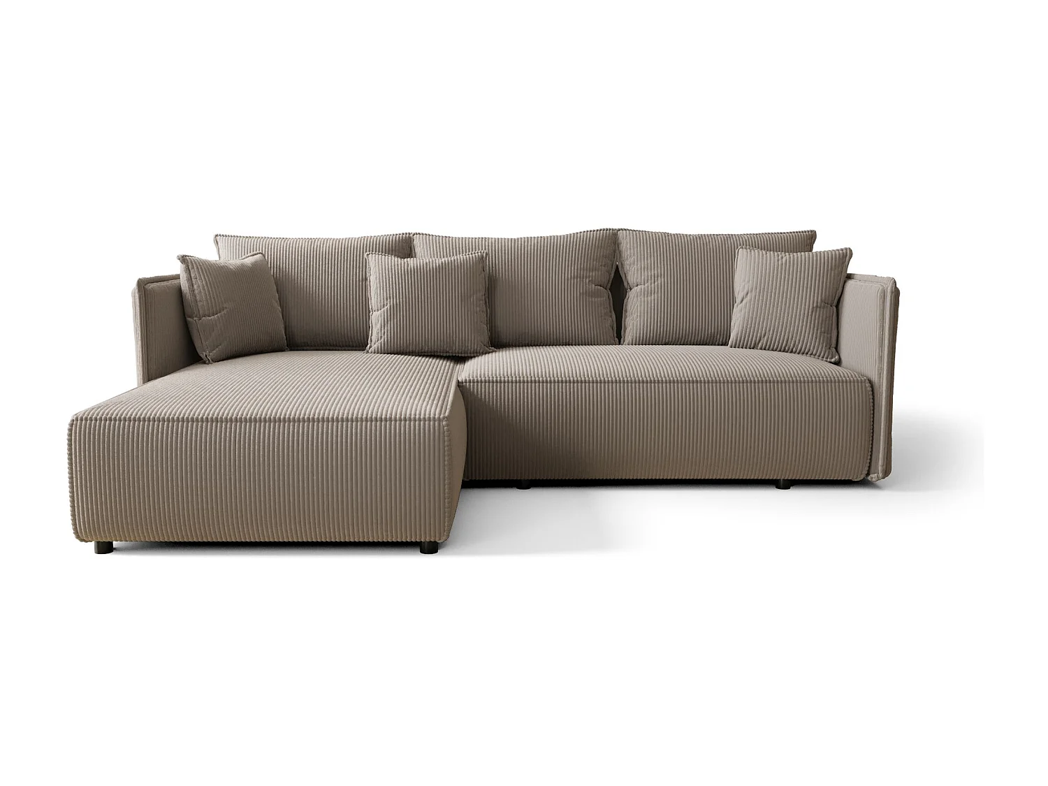 Hoekbank MILANO links lichtbruin ribfluweel Poso 3 - slaapfunctie, bedkist