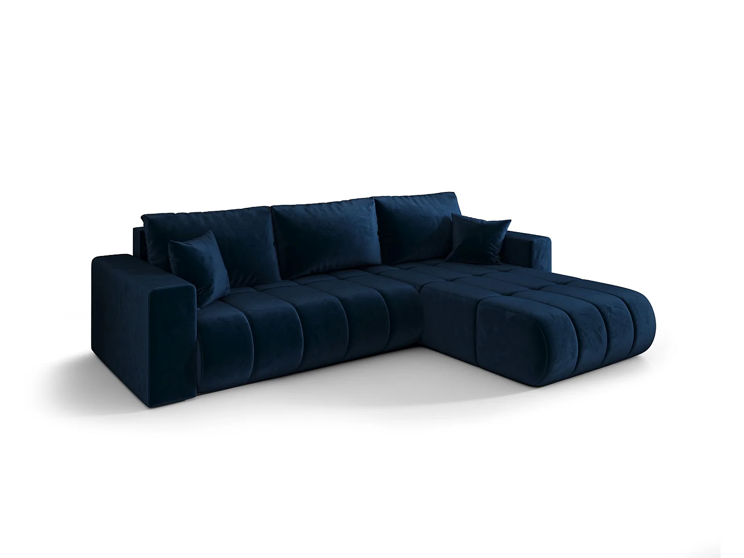 Hoekbank LARA PREMIUM rechts donkerblauw velours Monolith 77 - slaapfunctie, bedkist