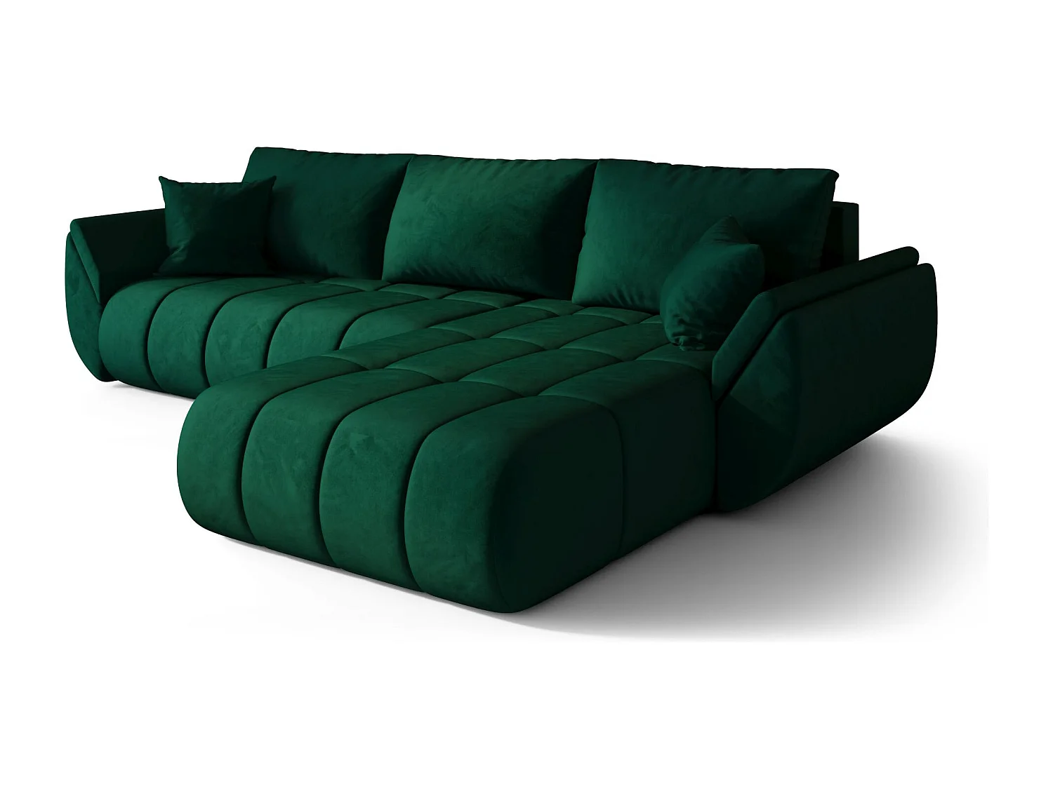 Hoekbank SYDNEY PREMIUM rechts groen velours Monolith 37 - slaapfunctie, bedkist