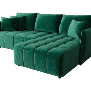 Hoekbank CHICAGO rechts groen velours Monolith 37 – slaapfunctie, bedkist