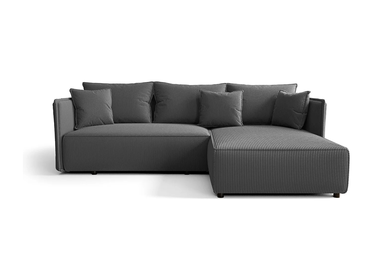 Hoekbank MILANO rechts donkergrijs ribfluweel Poso 60 - slaapfunctie, bedkist