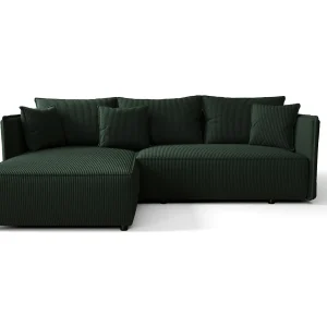 Hoekbank MILANO links groen ribfluweel Poso 14 – slaapfunctie, bedkist Hoekbank MILANO links groen ribfluweel Poso 14 – slaapfunctie, bedkist