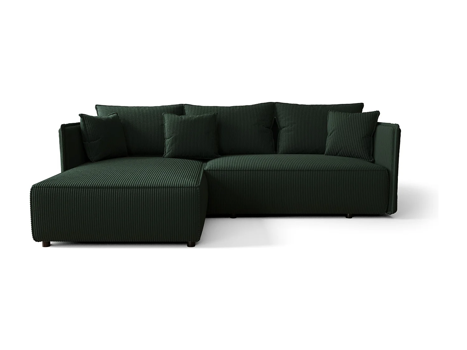 Hoekbank MILANO links groen ribfluweel Poso 14 - slaapfunctie, bedkist