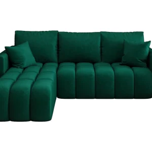 Hoekbank GARDA links groen velours Monolith 37 – slaapfunctie, bedkist