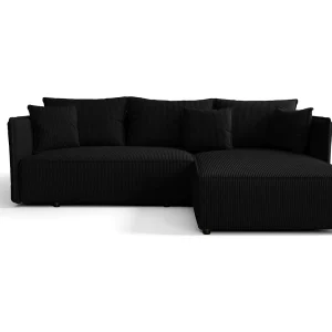 Hoekbank MILANO rechts zwart ribfluweel Poso 135 – slaapfunctie, bedkist Hoekbank MILANO rechts zwart ribfluweel Poso 135 – slaapfunctie, bedkist