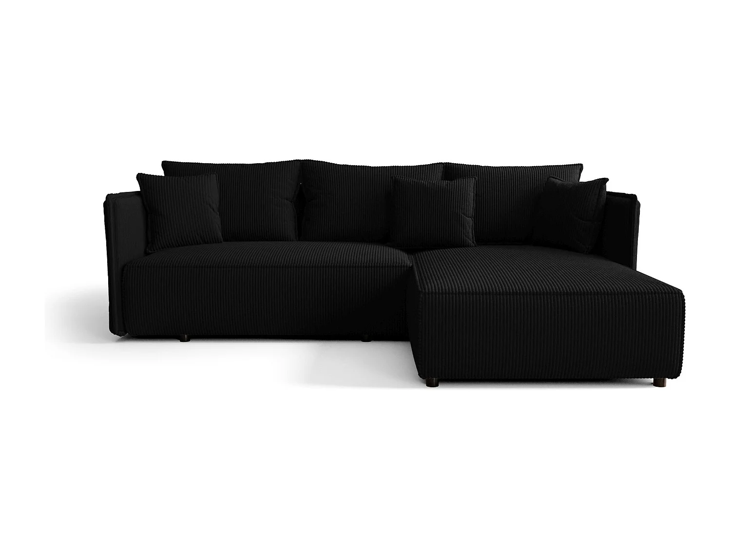 Hoekbank MILANO rechts zwart ribfluweel Poso 135 - slaapfunctie, bedkist