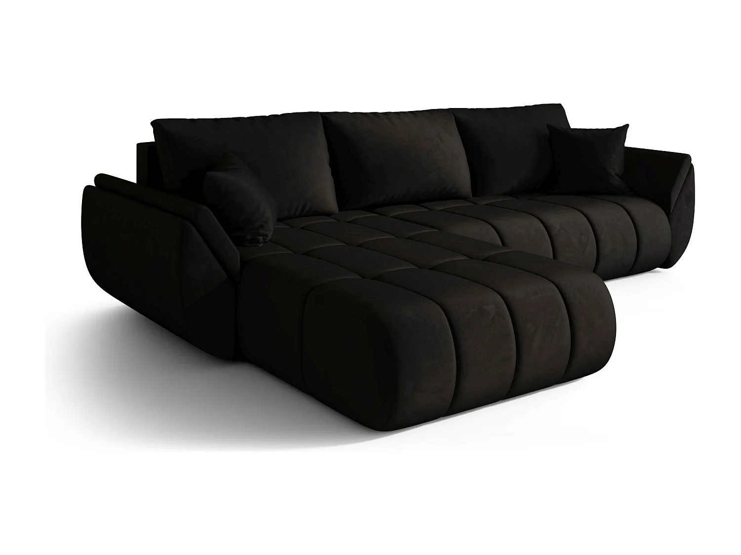 Hoekbank SYDNEY PREMIUM links zwart velours Monolith 97 - slaapfunctie, bedkist
