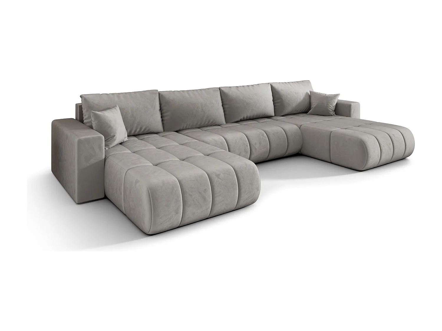 Hoekbank LARA PREMIUM U-vorm lichtgrijs velours Monolith 84 - slaapfunctie, bedkist