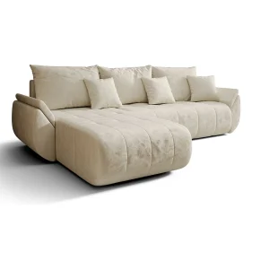 Hoekbank SYDNEY links beige velours Monolith 2 – slaapfunctie, bedkist Hoekbank SYDNEY links beige velours Monolith 2 – slaapfunctie, bedkist