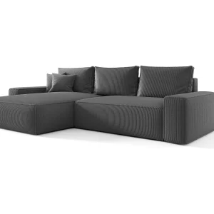 Hoekbank CALIFORNIA links donkergrijs ribfluweel Poso 60 – slaapfunctie, bedkist Hoekbank CALIFORNIA links donkergrijs ribfluweel Poso 60 – slaapfunctie, bedkist