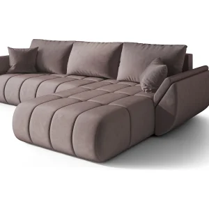 Hoekbank SYDNEY PREMIUM rechts donkerroze velours Monolith 62 – slaapfunctie, bedkist Hoekbank SYDNEY PREMIUM rechts donkerroze velours Monolith 62 – slaapfunctie, bedkist