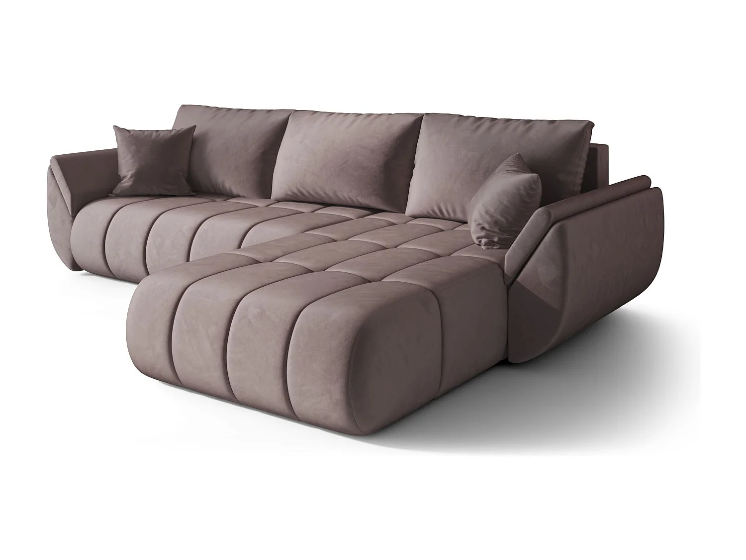 Hoekbank SYDNEY PREMIUM rechts donkerroze velours Monolith 62 - slaapfunctie, bedkist