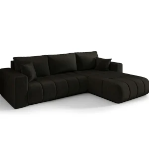 Hoekbank LARA PREMIUM rechts grafiet velours Monolith 95 – slaapfunctie, bedkist