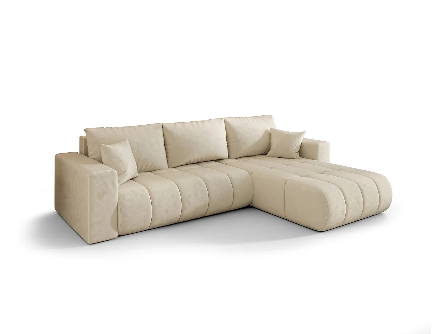Hoekbank LARA PREMIUM rechts beige velours Monolith 2 - slaapfunctie, bedkist