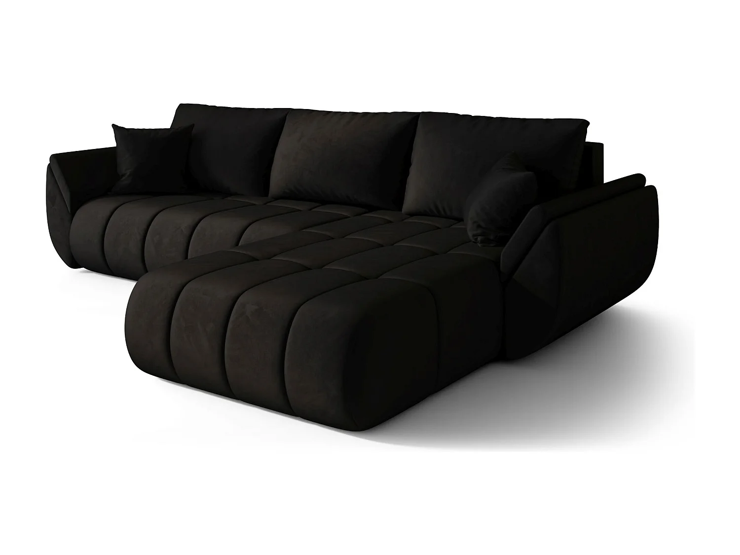 Hoekbank SYDNEY PREMIUM rechts zwart velours Monolith 97 - slaapfunctie, bedkist
