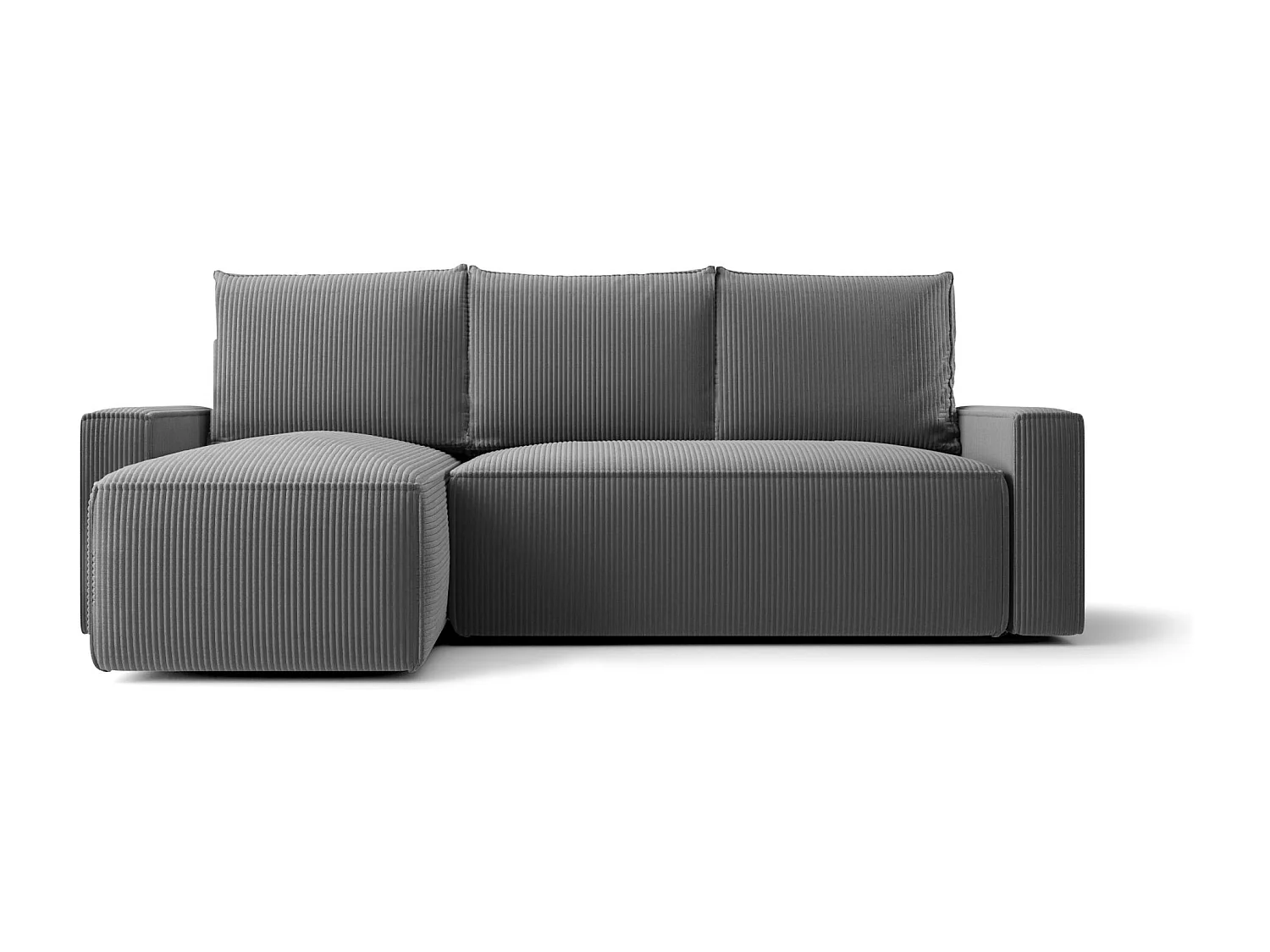 Hoekbank HAVANA links donkergrijs ribfluweel Poso 60 - slaapfunctie, bedkist