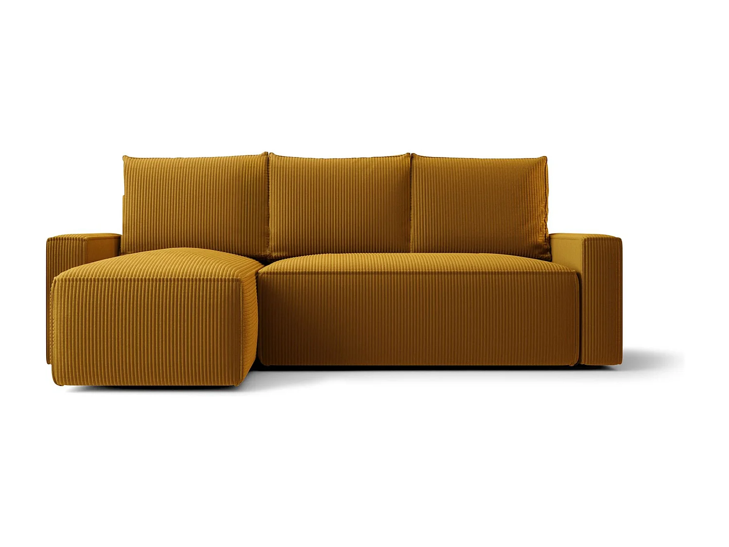 Hoekbank HAVANA links Pomaranczowy ribfluweel Poso 1 - slaapfunctie, bedkist