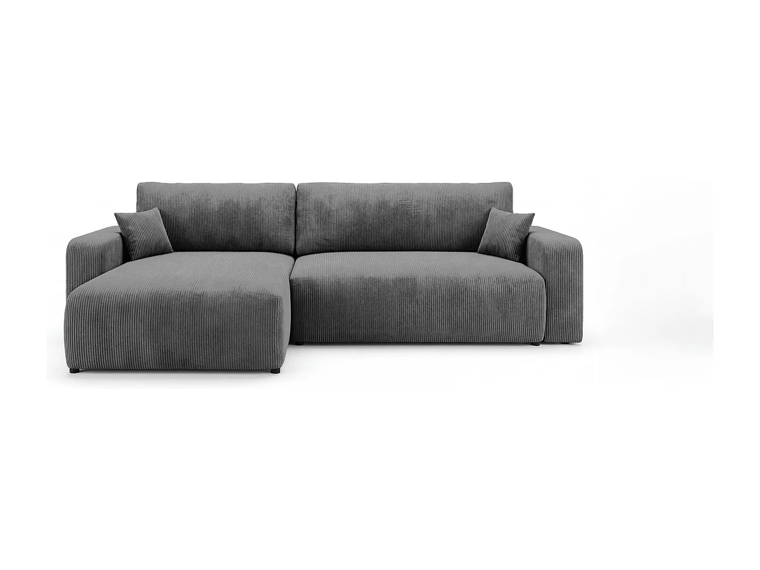 Hoekbank BERLIN links donkergrijs ribfluweel Poso 60 - slaapfunctie, bedkist