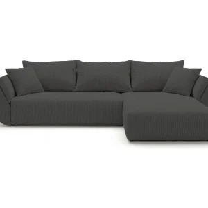 Hoekbank SYDNEY rechts donkergrijs ribfluweel Poso 60 – slaapfunctie, bedkist Hoekbank SYDNEY rechts donkergrijs ribfluweel Poso 60 – slaapfunctie, bedkist