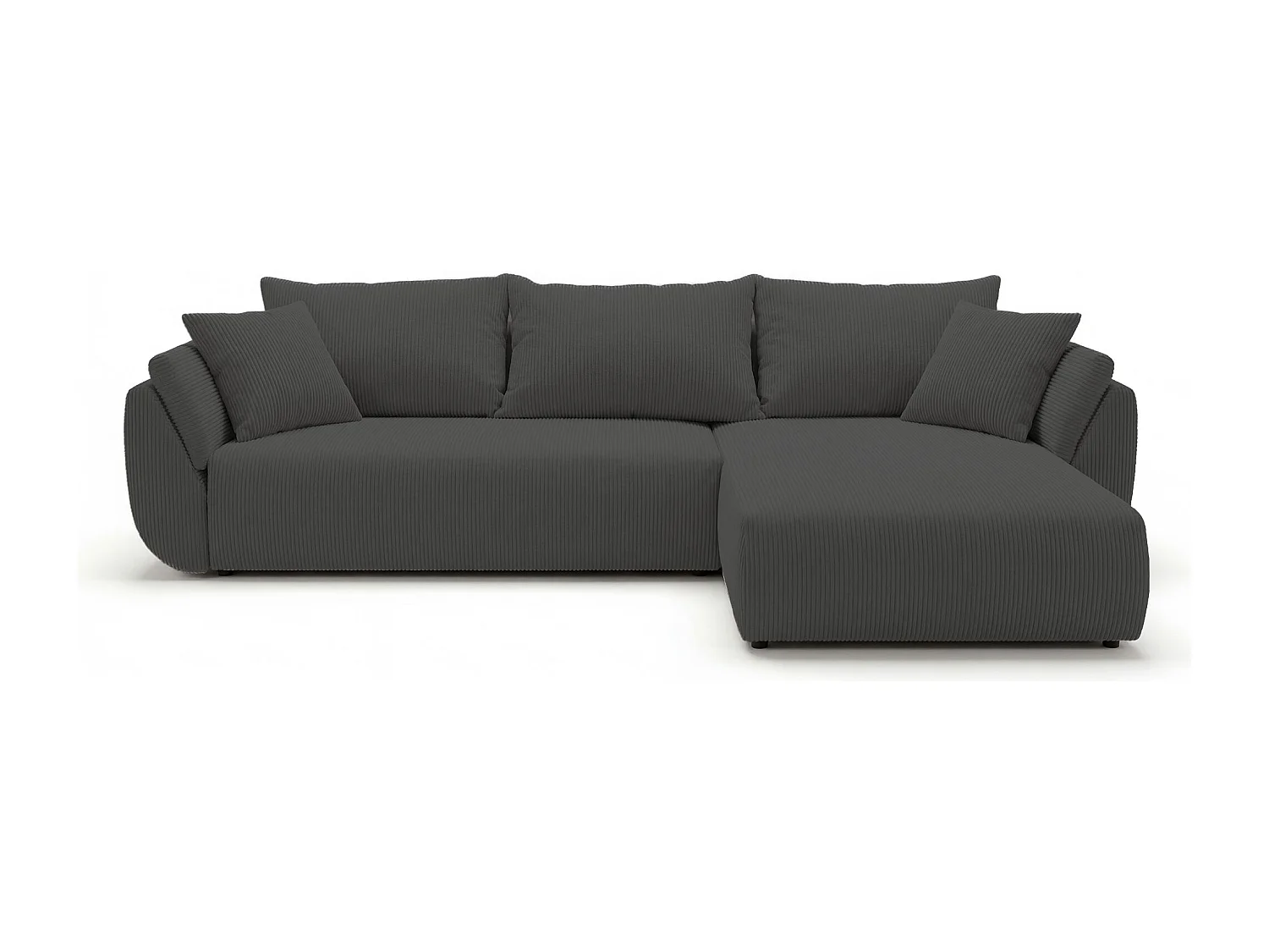 Hoekbank SYDNEY rechts donkergrijs ribfluweel Poso 60 - slaapfunctie, bedkist