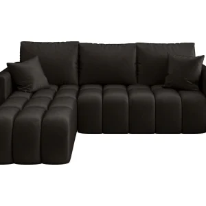 Hoekbank GARDA links zwart velours Monolith 97 – slaapfunctie, bedkist