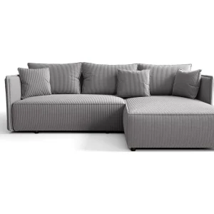 Hoekbank MILANO rechts grijs ribfluweel Poso 55 – slaapfunctie, bedkist Hoekbank MILANO rechts grijs ribfluweel Poso 55 – slaapfunctie, bedkist