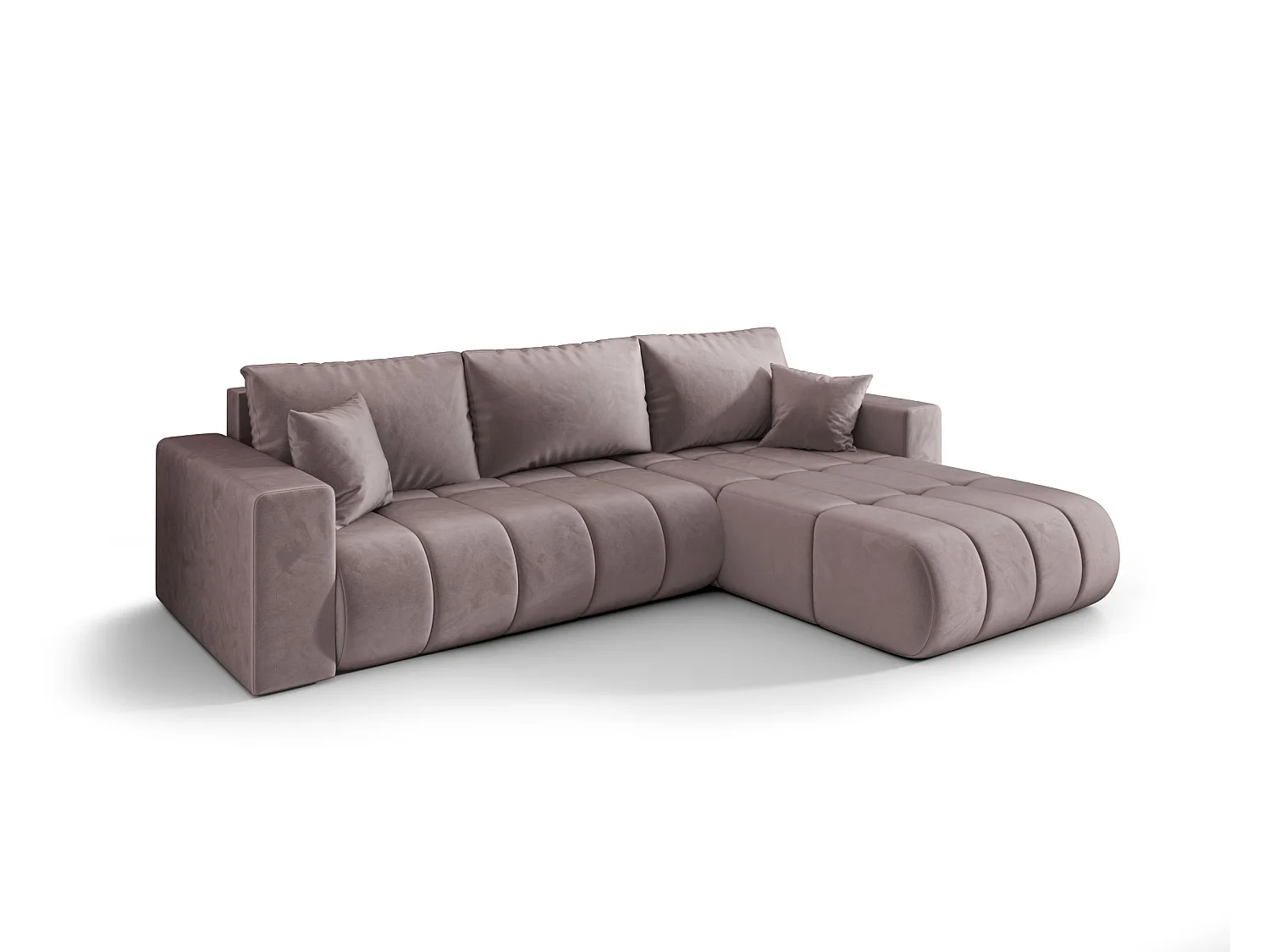 Hoekbank LARA PREMIUM rechts donkerroze velours Monolith 62 - slaapfunctie, bedkist