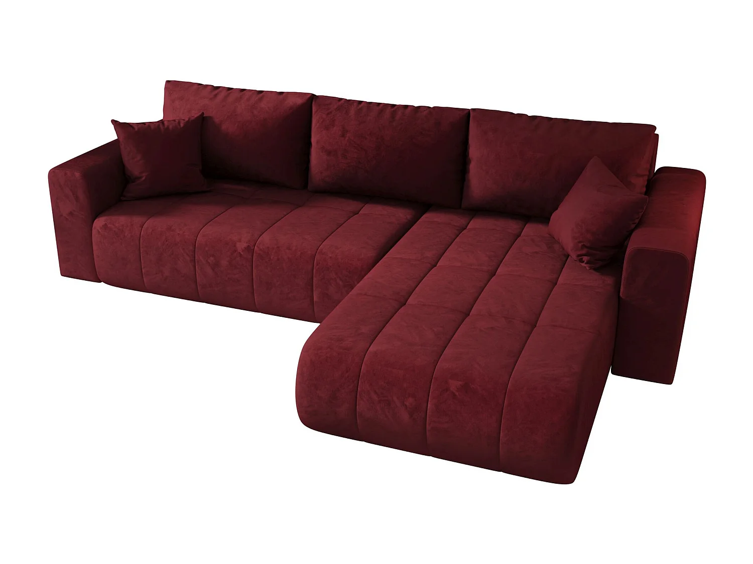 Hoekbank LARA rechts rood velours Monolith 59 - slaapfunctie, bedkist
