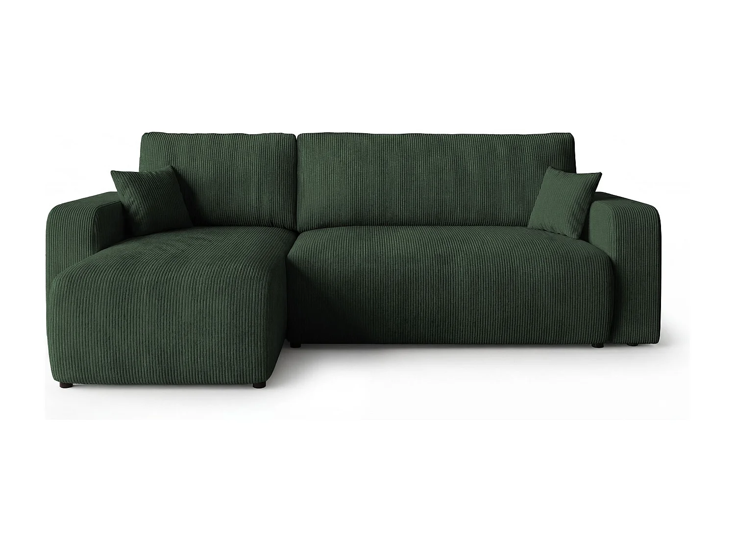 Hoekbank PARIS links groen ribfluweel Poso 14 - slaapfunctie, bedkist